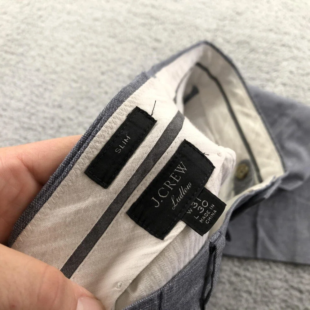 J.Crew Pants Mens 31x30 Blue Chambray Dress Flat Front Slim Straight Ludlow